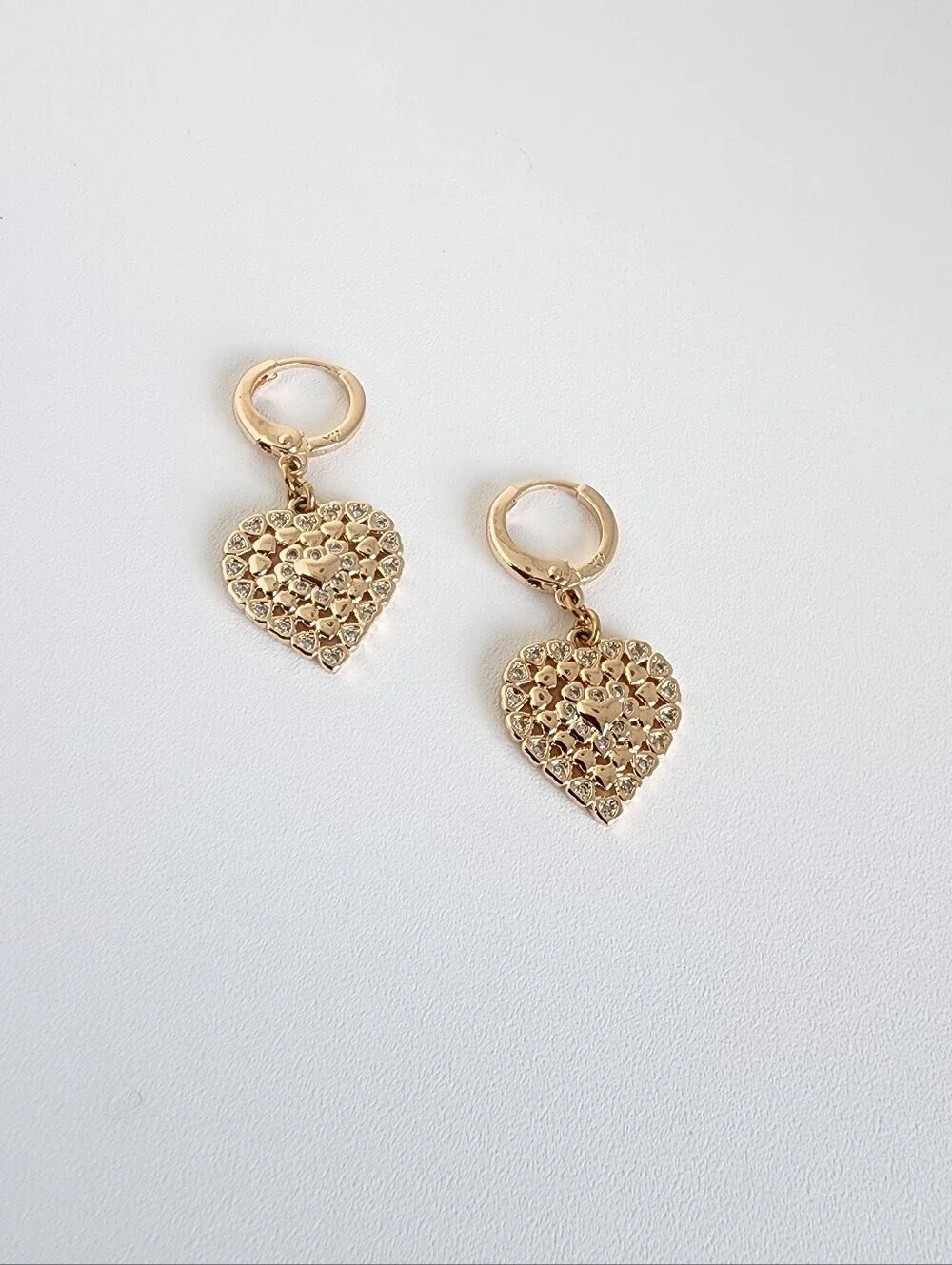 Rose Gold Heart Drop Earrings CZ Dangle Hoops Coquette Gift for Her